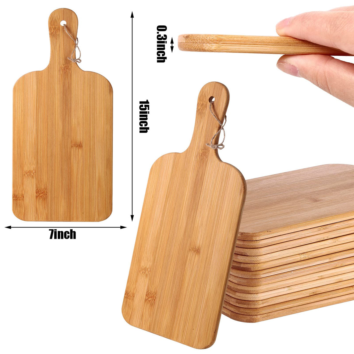 6 Pcs Cutting Board Set Plain Chopping Board with Handles Laser Engraving Serving Board Wooden Charcuterie Kitchen Board Bulk for DIY Housewarming Christmas Gift (15 x 7 Inch, Bamboo) Patelai