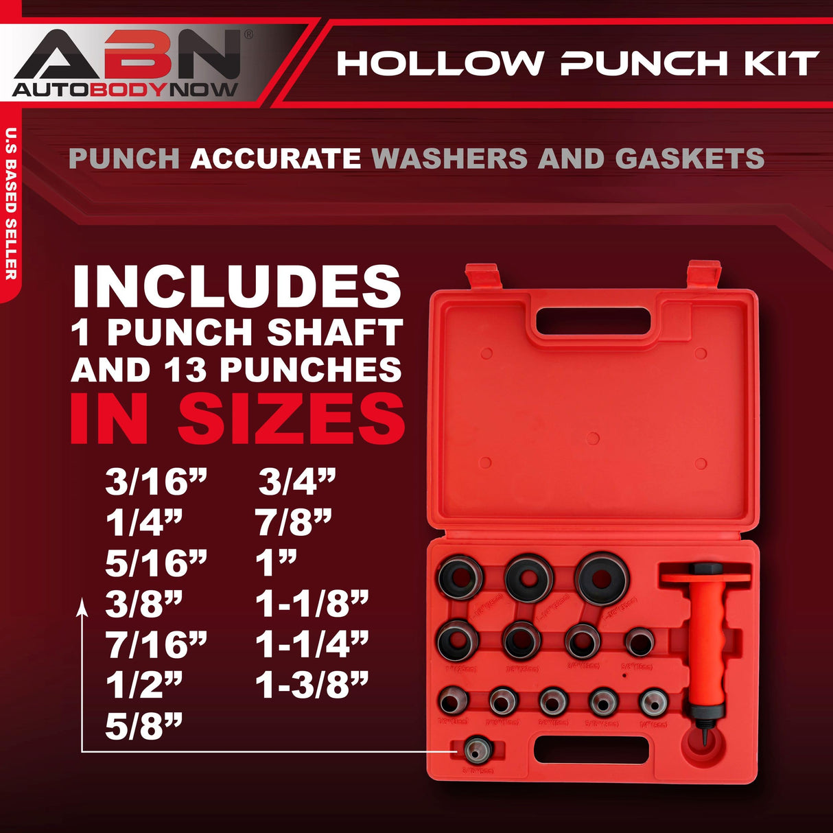 ABN Hollow Punch Kit Leather Punches Tools Hole Punch Set Gasket Punch Set Gasket Cutter 3/16 to 1-3/8in (5-35mm) ABN