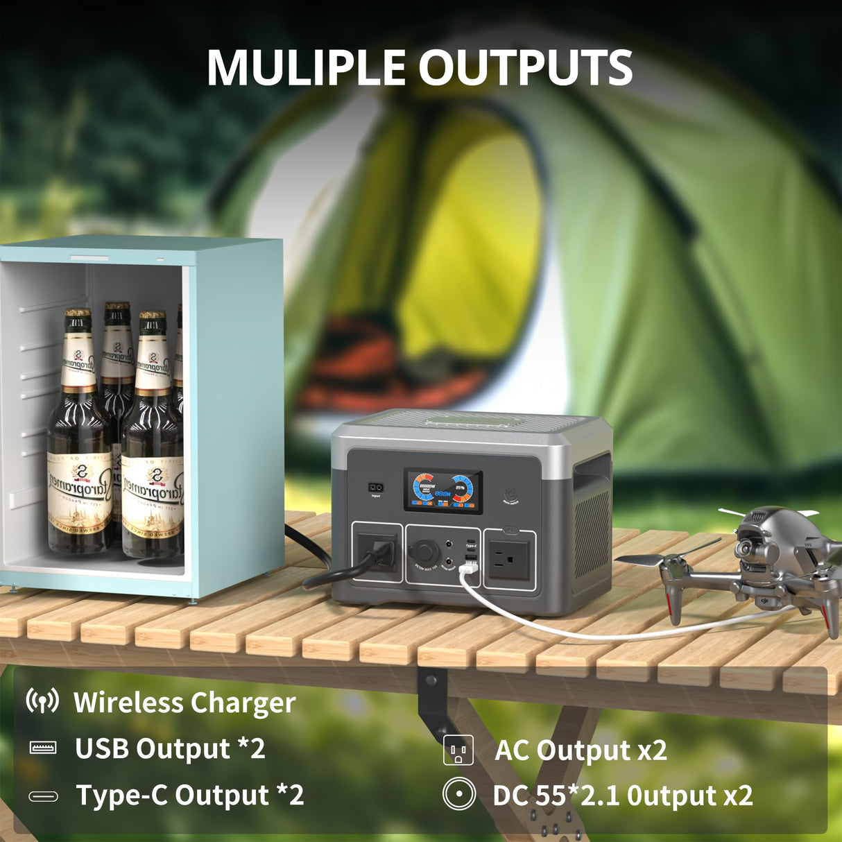 Portable Power Station 600W(1800W peak), 665.6Wh LiFePO4 Battery, Solar Power Station with 110 AC Outlets,UPS Function, Solar Generator for Home Backup,Campinp, Bluetooth Speaker&LED Lights Akiisolo