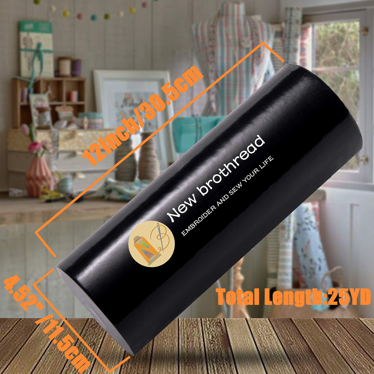 New brothread Black Cut Away Machine Embroidery Stabilizer Backing 12" x 25Yd roll - Medium Weight 2.5 oz - 2 Options - 3 Options - Tear Away/Cut Away/No Show Mesh New brothread