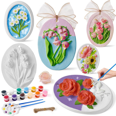 Golray Plaster Painting Kits for Kids Ages 8-12, Ceramic Arts and Crafts for Kids 6-8 Girls with 6 Flower Painting, Art Kit Party Favors Birthday Gifts for Girls Boys Toys 4 6 7 8 9 10 11 12 Years Old