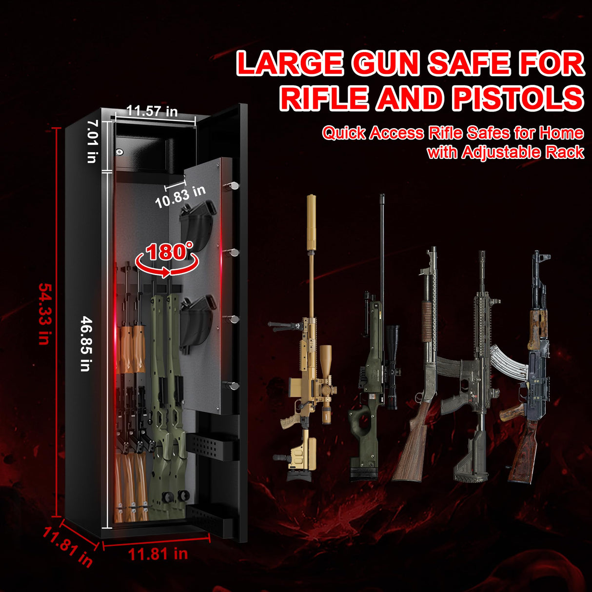 6-8 Gun Safe, Gun Safe for Rifles and Pistols, Gun Locker, Rifle safes for Home,Metal Gun Cabinet for Rifles and Shotguns, Dual Alarm & Mute System, Quick Access, No Assembly Required SHICHI