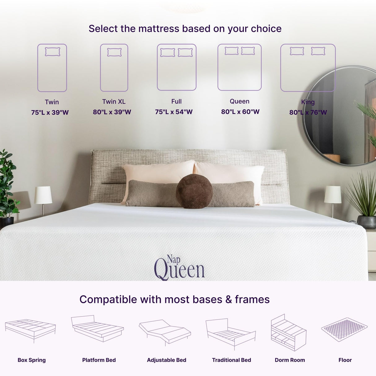 NapQueen Full Mattress, 6 Inch Charcoal Memory Foam Mattress, Full Bed Mattress in a Box, CertiPUR-US Certified, Medium Firm, Breathable Soft Fabric Cover, White NapQueen