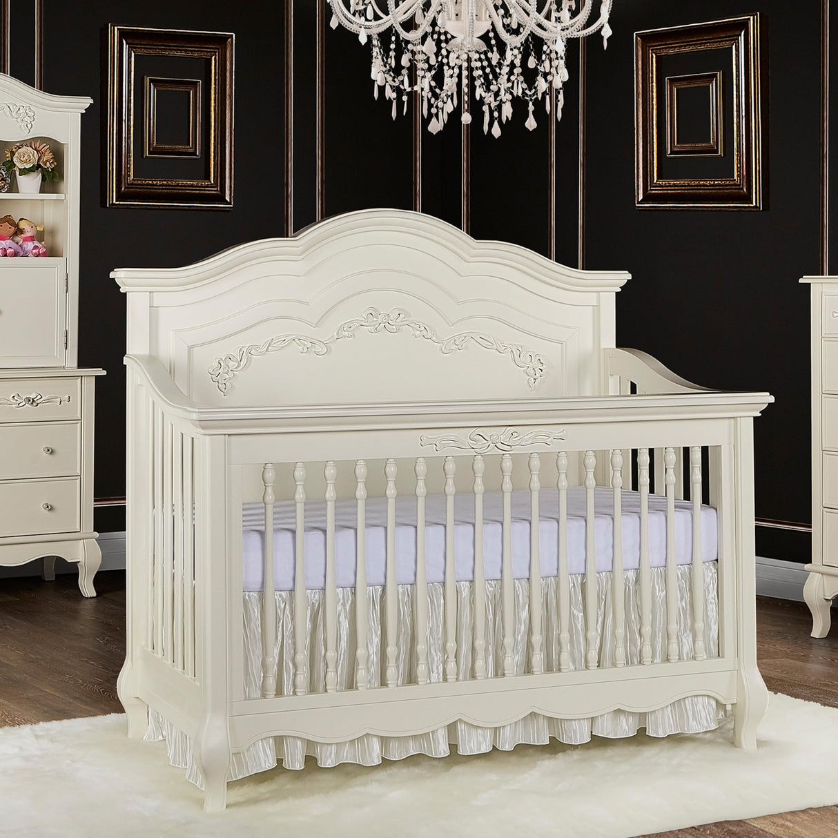 Evolur Aurora 5-In-1 Convertible Crib In Ivory Lace, Greenguard Gold Certified, Features 3 Mattress Height Settings, Sturdy And Spacious Baby Crib, Wooden Furniture, 832-FW Evolur