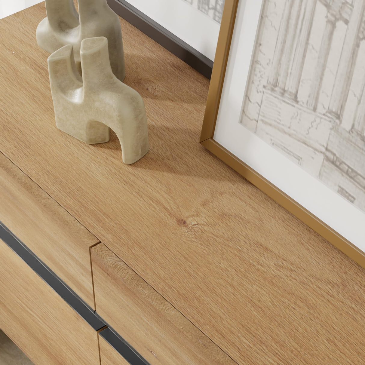 WAMPAT Modern TV Stand for TVs up to 110 inch, 3 in 1 Entertainment Center TV Console with Storage Cabinets and Metal Base,Media Console for Living Room,Oak WAMPAT