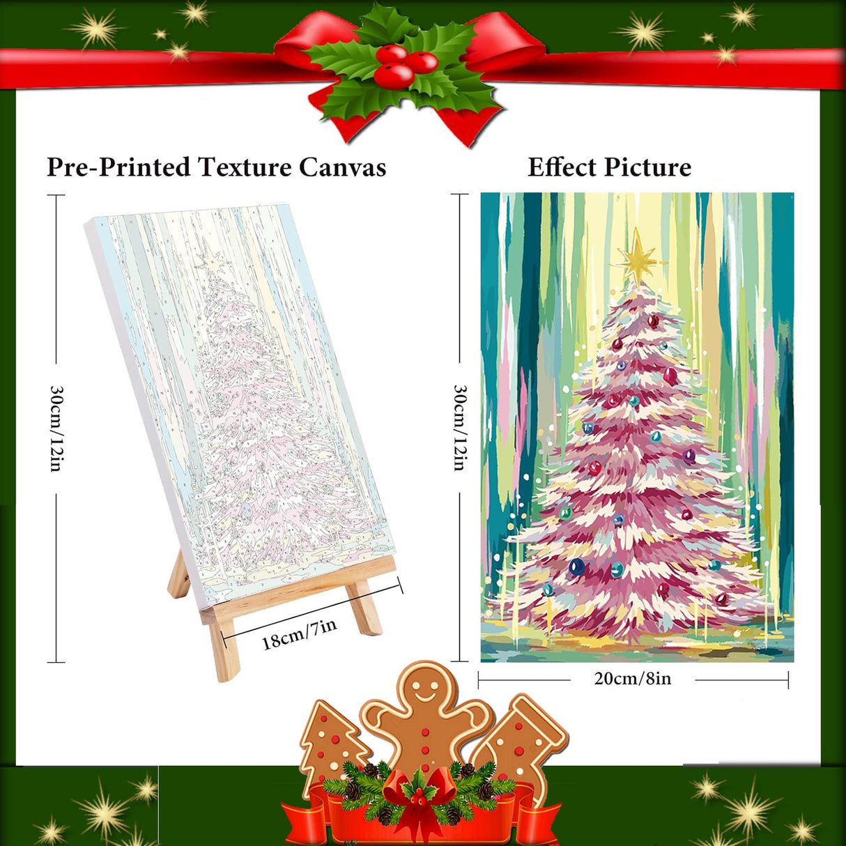 4 Pack Paint by Numbers Kit for Adults - Wooden Easel, Christmas Paint by Numbers with Frame, Christmas Adult Painting by Number Kits on Canvas, Easy Oil Painting Arts Gift Wall Decor 8x12inch cviokrdu