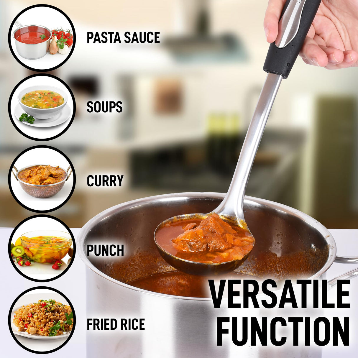 Zulay Kitchen Stainless Steel Cooking Utensil - Stainless Steel Kitchen Utensil - Durable Kitchen Gadgets - Metal Kitchen Accessories - Easy to Clean Kitchen Tools - 12" Soup Ladle Zulay Kitchen