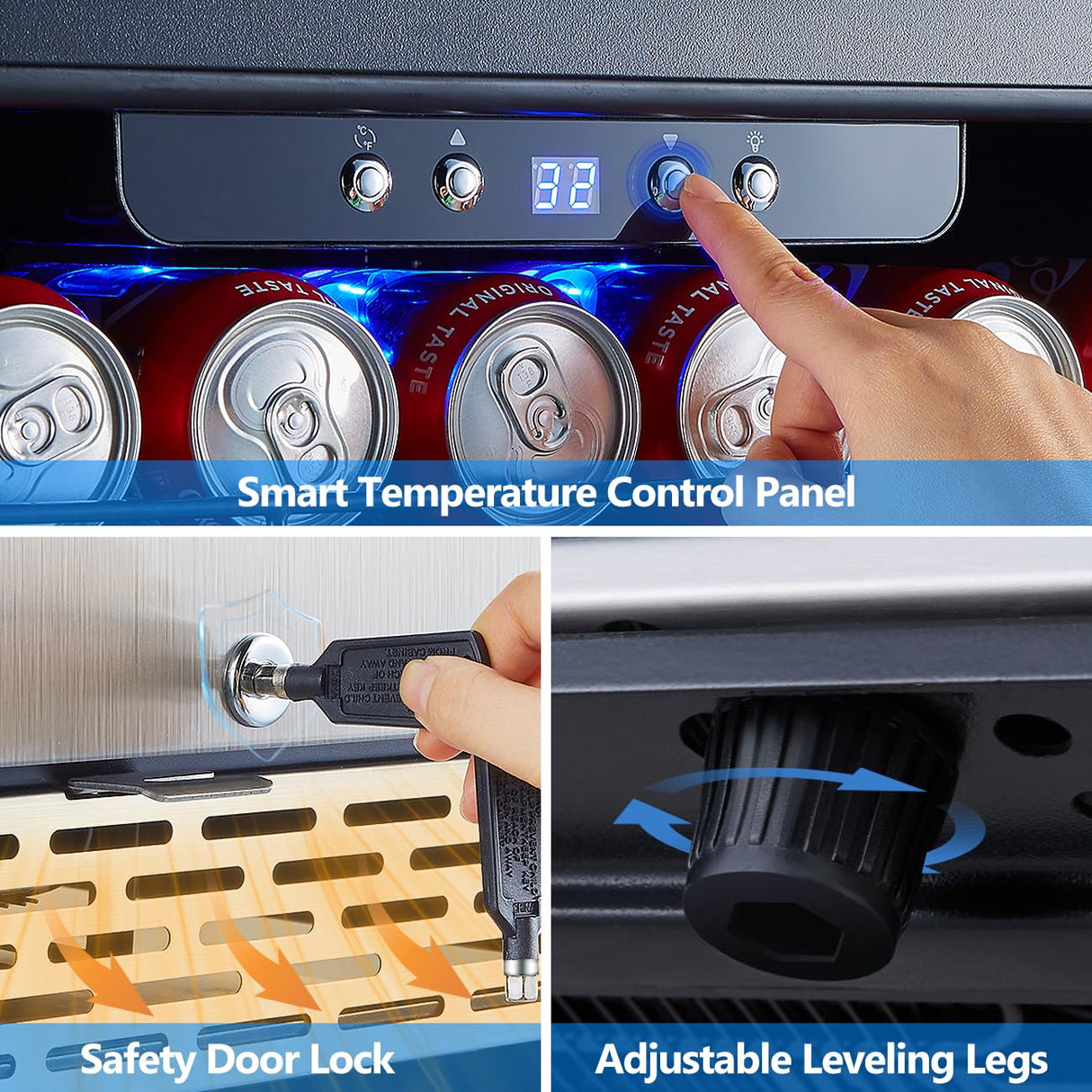 Phiestina 24 inch Indoor/Outdoor Beverage Refrigerator 175 Cans Built-in/Freestanding Beverage Fridge Cooler Lockable Stainless Steel Door Auto Defrost Quiet For Home/Commercial,6 Removable Shelves Phiestina