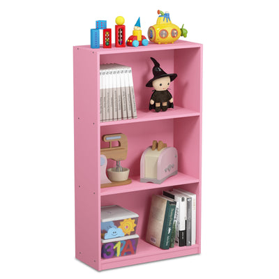 Furinno BASIC Book Shelf, 3-Tier Modern Bookshelf, Bookcase with Open Shelves, 9.3" x 21.8" x 39.5", for Living Room, Bedroom, Home Office, Pink
