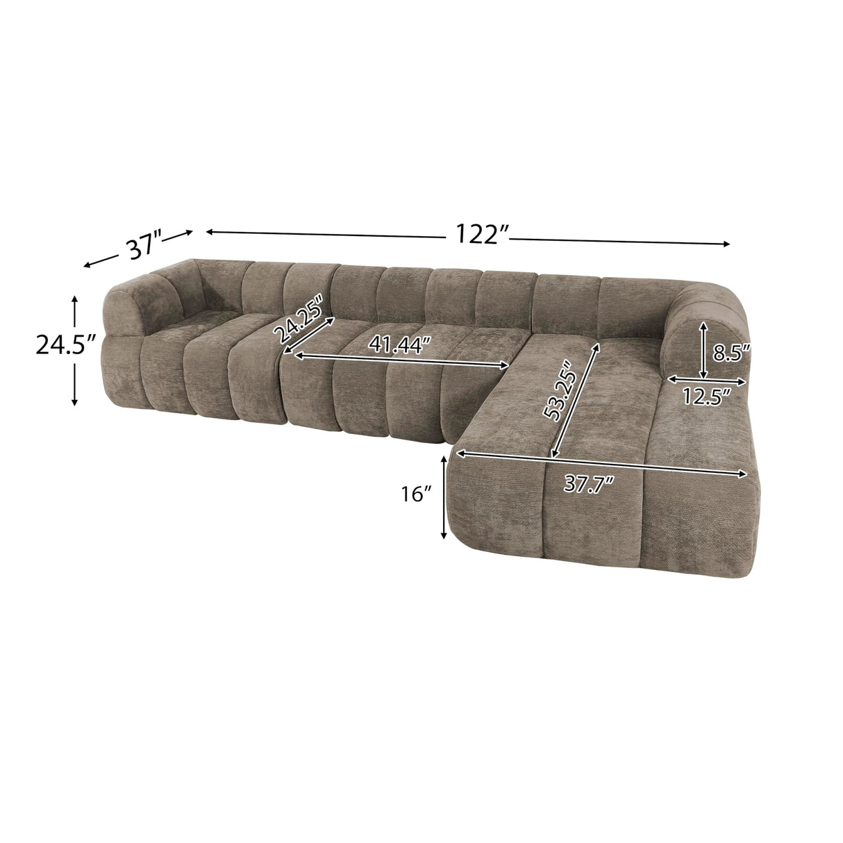 Christopher Knight Home Mania 122" Modular L-Shape Sofa Couch with Chaise Lounge, Modern Sectional Sofa Set for Living Room, Boucle Fabric Upholstered Cloud Couch with Deep Seat, Brown Christopher Knight Home