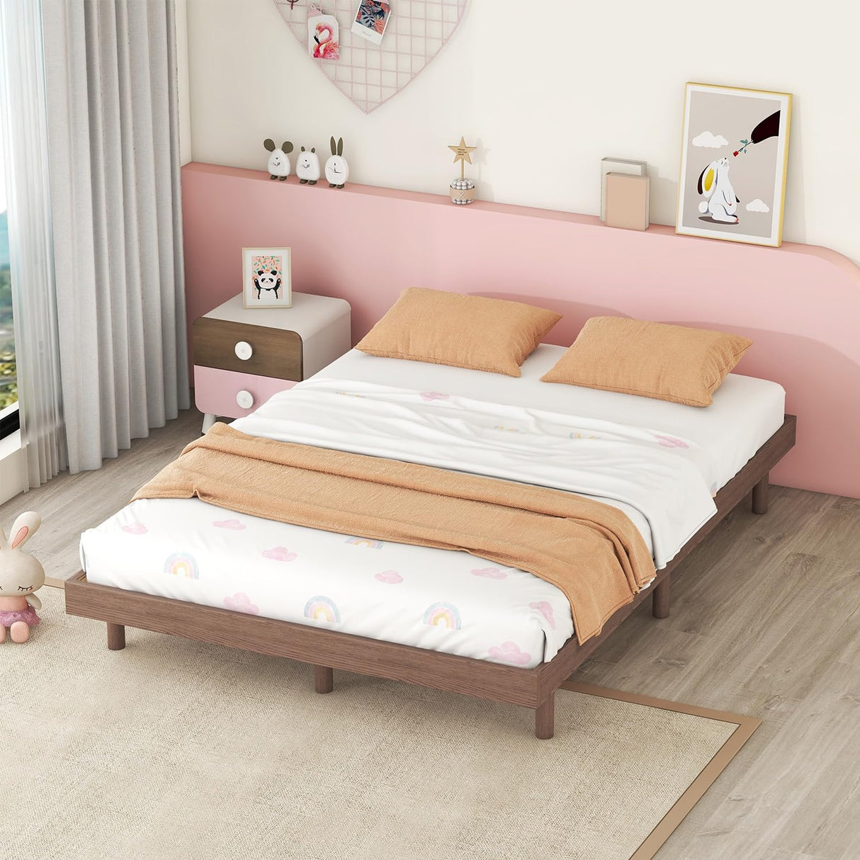 Klwenas Maec Full Size Floating Bed Frame Without Headboard,10.5" Wood Low Profile Platform Bed with Sturdy Slats Support,Noise Free,No Box Spring Needed,Noise-Free,Easy to Assemble (Walnut, Full) Klwenas Maec