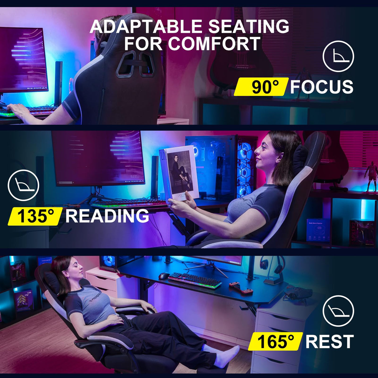 GTPLAYER Gaming Chair, Computer Office Chair with Pocket Spring Cushion, Linkage Armrests and Footrest, High Back Ergonomic Computer Chair with Lumbar Support Task Chair with Footrest (Black) GTPLAYER