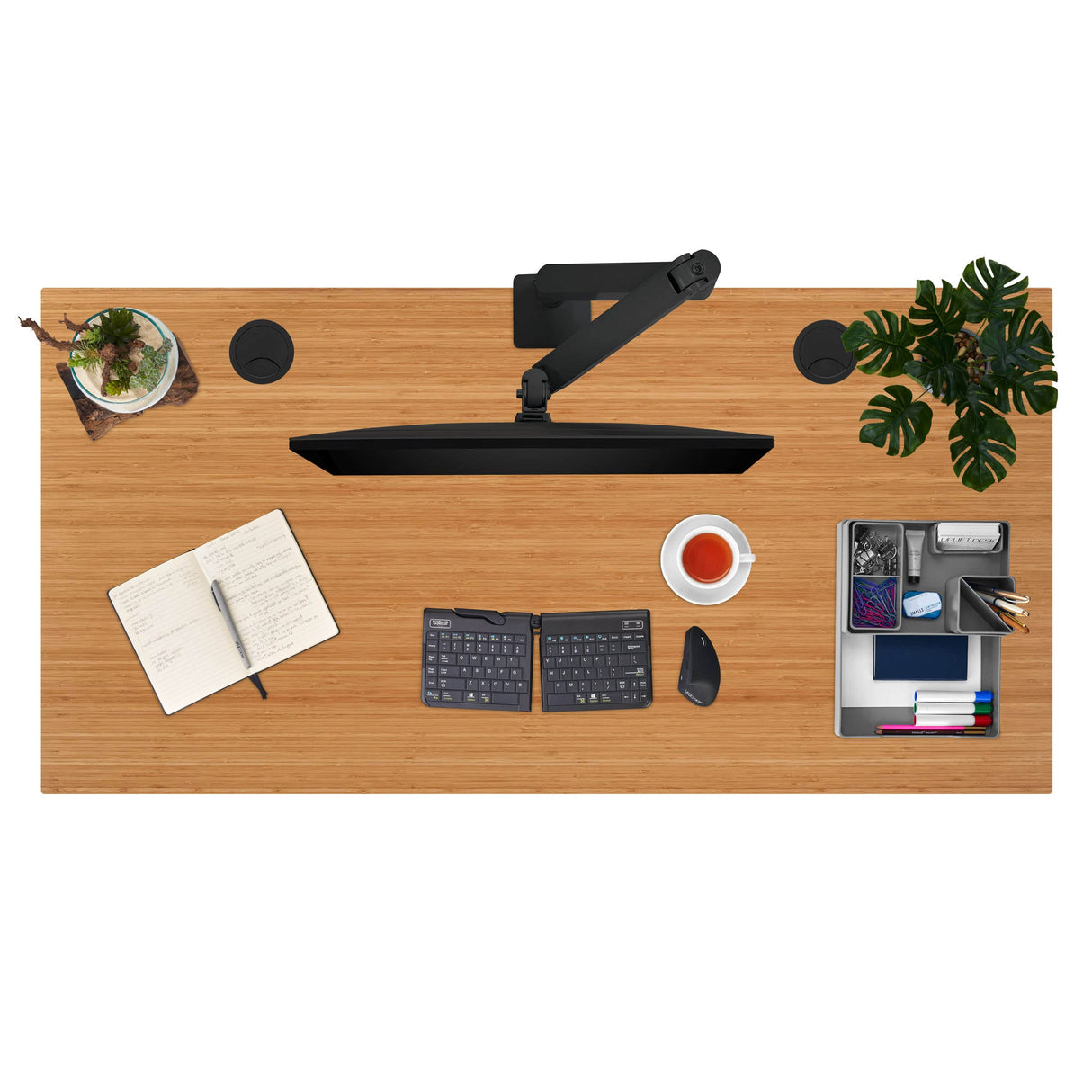 Uplift Desk Bamboo (60 x 30 inch) Standing Desk 2-Leg V2 Adjustable Stand Up C-Frame (Indus.), Advanced Keypad, Wire Grommets, Wire Tray, Rocker Board UPLIFTDESK
