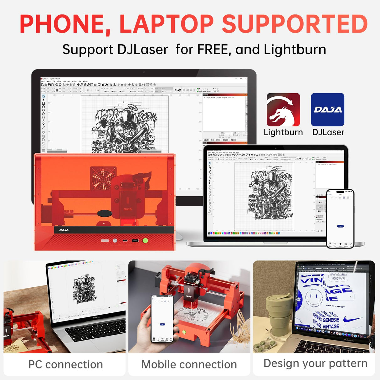 DAJA A7Pro Mini Enclosed Laser Engraver and Cutter Machine, Engraving Machine High Precision Engraving Machine for Cutting Wood,Acrylic, Plastics 4.7 x 4.7 inches (A7Pro+5.5W) DAJA