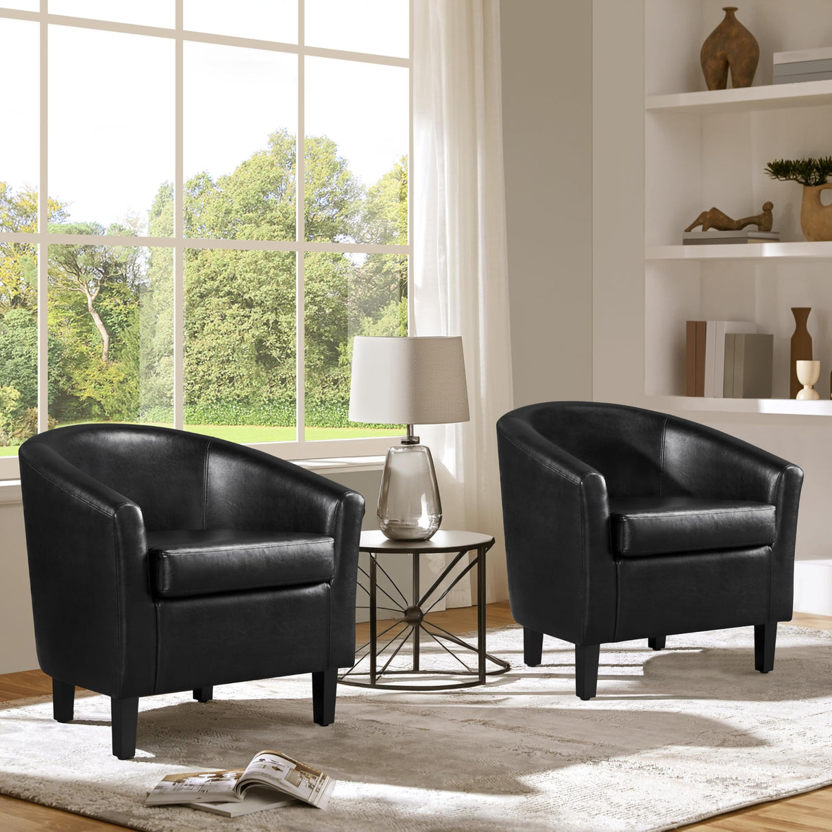 Yaheetech Barrel Chairs Set of 2, Faux Leather Club Chairs, PU Leather Accent Chairs, Waiting Room Chair with Soft Padded Seat for Living Room Bedroom Reading Room, Black Yaheetech