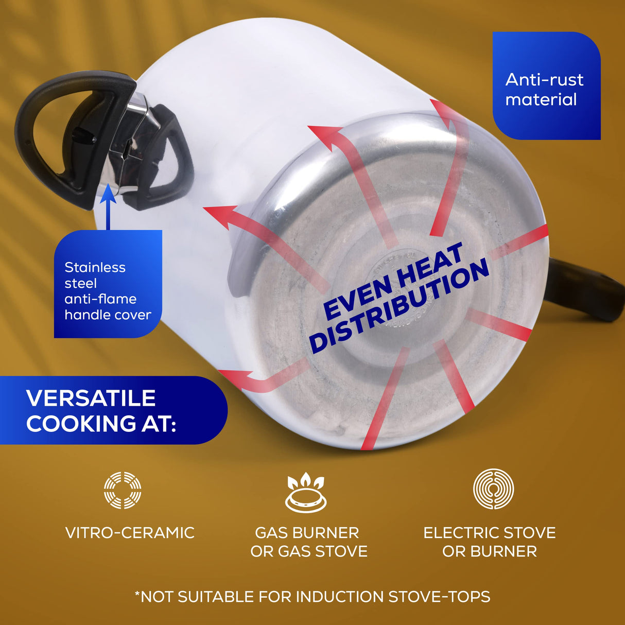 Universal 6.3 Quart / 6 Liter Anti-Rust Ultra Pressure Cooker, Aluminum Pressure Cooker for 7 Servings, Pressure Cooker for Canning, Even Heat Distribution, Diameter 9.4 inches, Height 9.6 inches universal