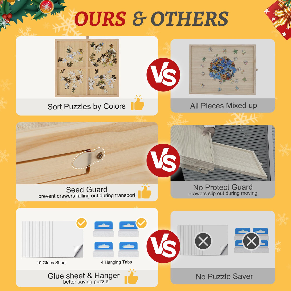 YKHALLYBEE Puzzle Table 1500 Pieces Wooden Jigsaw Puzzle Board with Legs, 34.3”x 26.5” Puzzle Board with 4 Drawers and Cover, Foldable Leg Puzzle Table for Adults Natural HALLYBEE