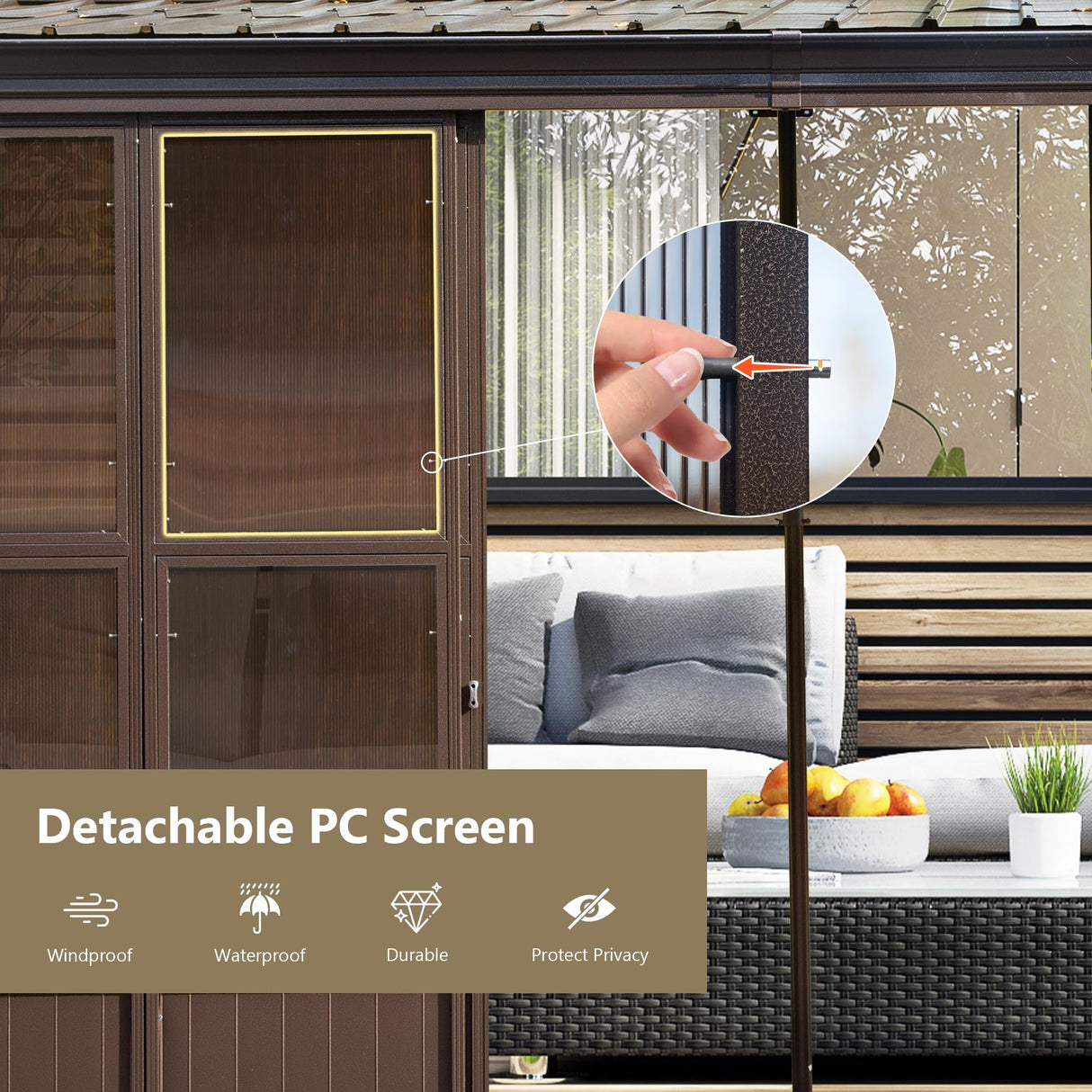 Domi 8x12FT Sunroom,Wall Mounted Gazebo Solarium with Front Door, Both Side Entrance, Galvanized Steel Sloping Roof, Moveable PC Screen, Outdoor Permanent Sun Room Lean to Gazebo for Deck Patio domi outdoor living