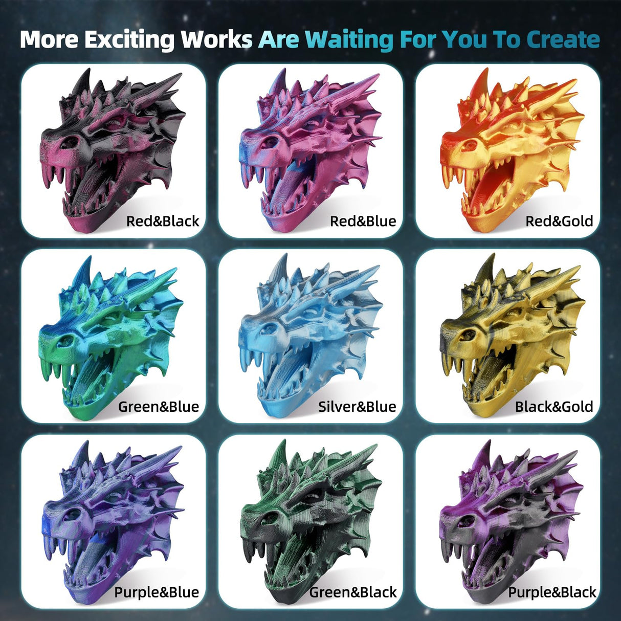 AICOPYTO Dual Color Silk PLA 3D Printer Filament 1.75mm,Dual Color 2-in-1 Gold-Black Silk Filament 1KG Spool (2.2lbs) Dimensional Accuracy Probability +/- 0.02mm Fit Most FDM 3D Printers, Black-Gold AICOPYTO