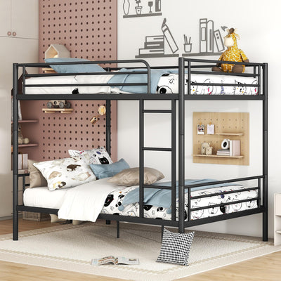 AEMSOFK Bunk Bed Twin Over Twin, Metal Bunk Bed Frame, Metal Bunkbeds with Built-in Ladder, High Guardrail and Metal Slats, No Box Spring Needed, Space Saving, Noise Free (Black)