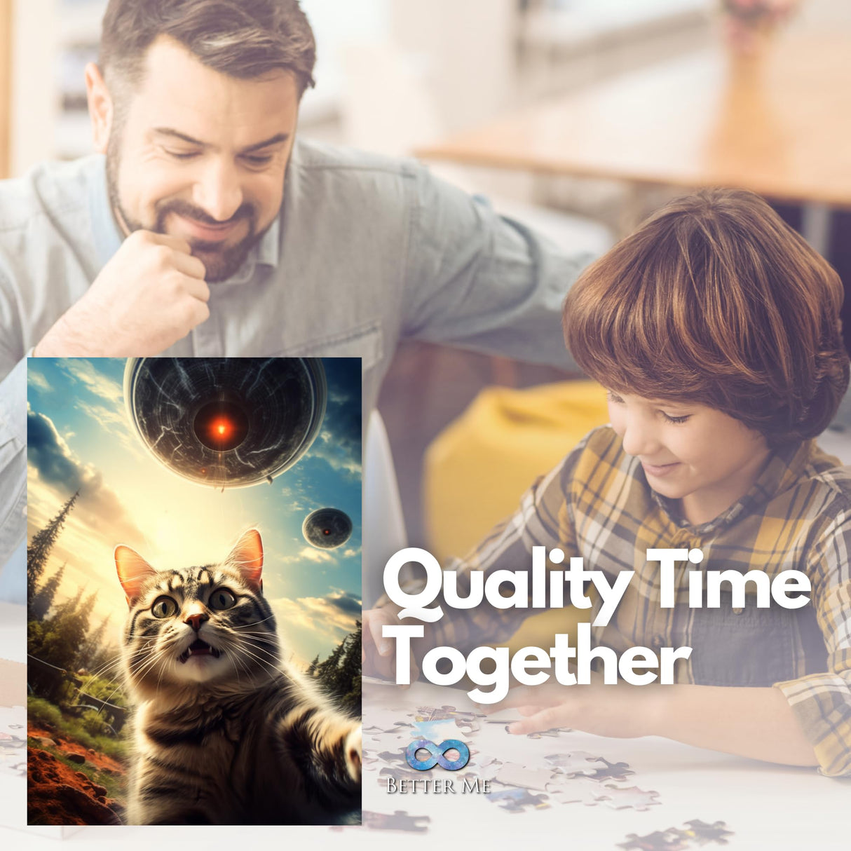 UFO Selfie Cat 1000 Piece Puzzle - UFO Cat Puzzles for Adults with Alien UFO Spaceship. Jigsaw Puzzle for Cool Puzzle, Fun Puzzle & Unique Puzzle Fans (UFO Selfie Cat Puzzle) Better Me
