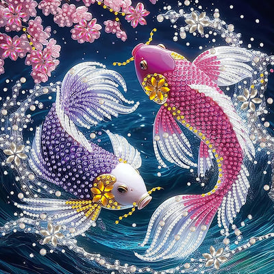 CHWGLFGG 5D Diamond Art Kits for Adults Beginners, Two Fish Special Shape Diamond Painting, DIY Drill Diamond Dot Gem Art Kits for Adults, Home Wall Decor 11.8X11.8 Inch