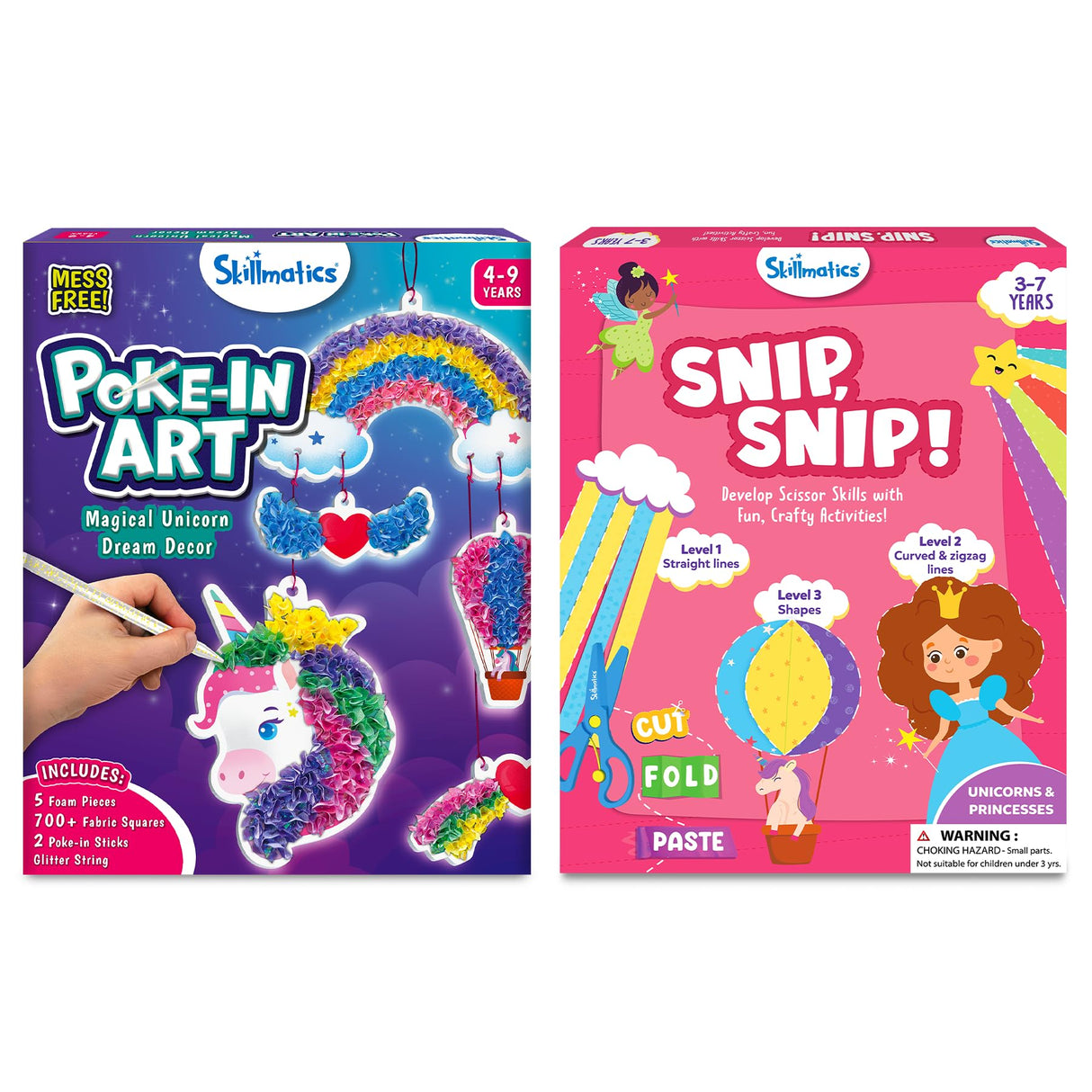 Skillmatics Poke in Art Unicorns Dream Decor & Snip Snip Unicorns and Princesses, Mess-Free Art for Kids, DIY Craft Kits, Creative Activity, Gifts for Ages 3, 4, 5, 6, 7, 8, 9 Skillmatics