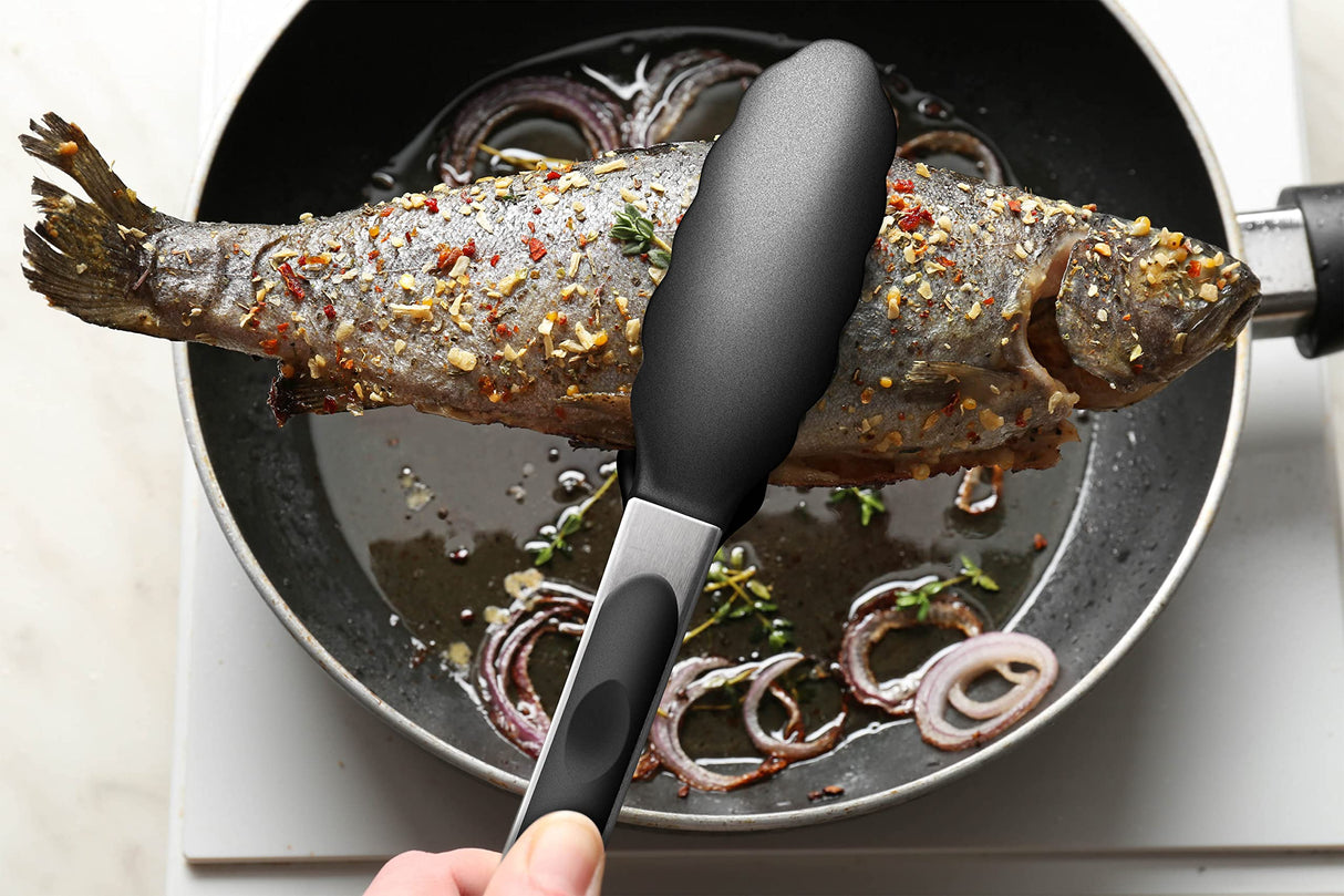 2 Pack Black Kitchen Tongs, Premium Silicone BPA Free Non-Stick Stainless Steel BBQ Cooking Grilling Locking Food Tongs, 9-Inch & 12-Inch ALLWIN-HOUSEWARE W