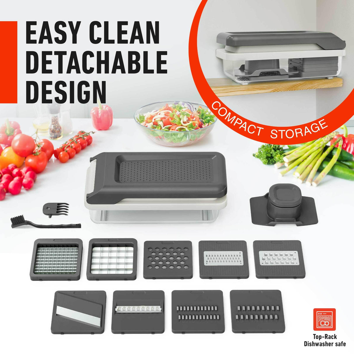 Mueller Vegetable Chopper 9 Blade, Mandoline Slicer, Food Veggie Chopper, Cheese Grater, Onion Vegetable Cutter with Container, Dicer, Kitchen Gadgets & Essentials, White Sand/Grey Mueller