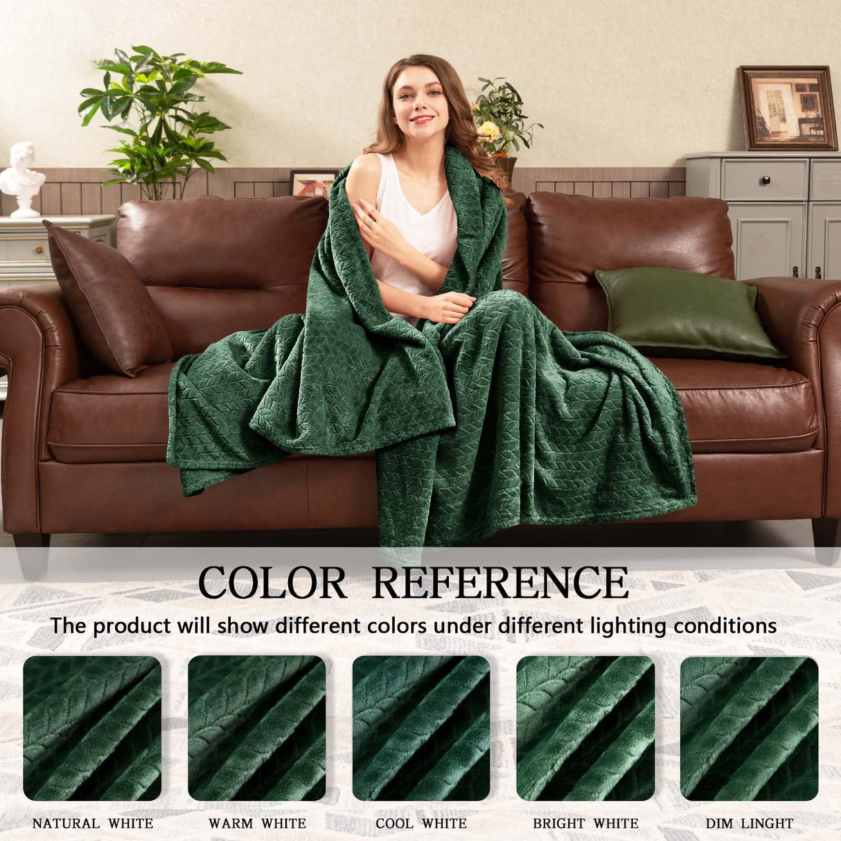 Inhand Fleece Throw Blankets, Super Soft Flannel Cozy Blankets for Adults, Washable Lightweight Blanket for Couch Sofa Bed Office, Warm Plush Blankets for All Season (50"×60", Green) inhand