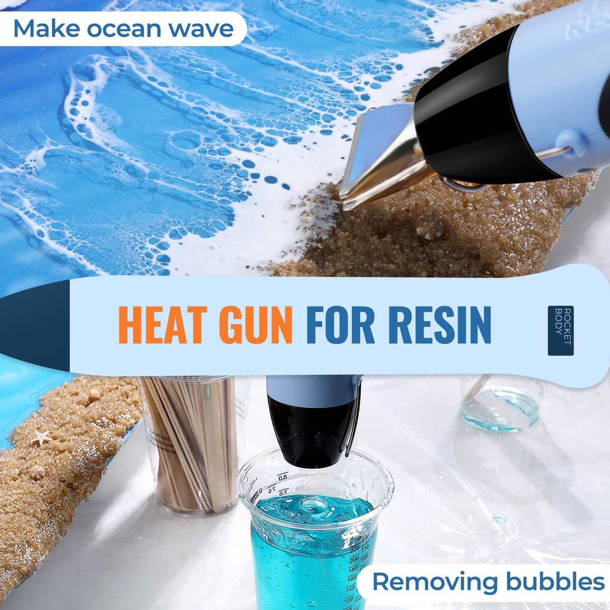 LET’S Resin Heat Gun for Resin,350W Fast Heating Dual Temp Heat Gun (482°F~752°F) with 3 Nozzles and 2 Silicone Covers,4.9Ft Long Cable Heat Gun for Crafting,Shrink Tubing,Vinyl Wrap,Epoxy Resin LET'S RESIN