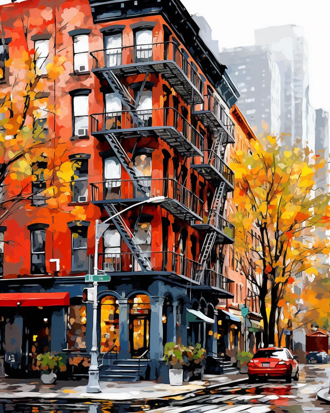 New York City Landscape Oil Painting Paint by Number Kits 16 x 20 inch Canvas Fictional Scenery Graffiti DIY Painting for Kids Students Adults Beginner with Brushes Acrylic Pigment (without Frame) Tucocoo