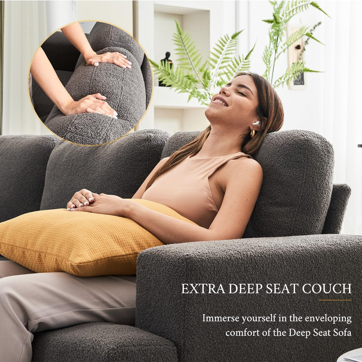 VanAcc 89 inch Sofa, Comfy Sofa Couch with Extra Deep Seats, Modern Sofa- 3 Seater Sofa Couch for Living Room Apartment Lounge, Grey Bouclé VanAcc