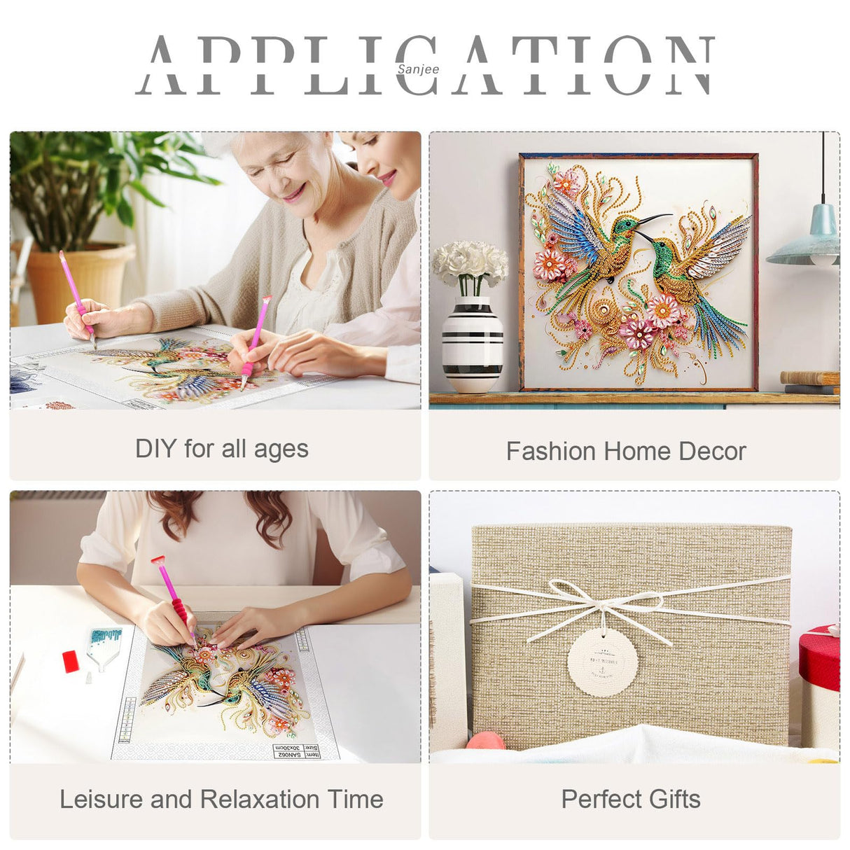 Sanjee 5D Special Shape Diamond Art Kits for Beginners, Hummingbirds Diamond Painting Kits for Adults, Crystal Rhinestones Diamond Painting for Home Wall Decoration Gift, 12×12inch Sanjee