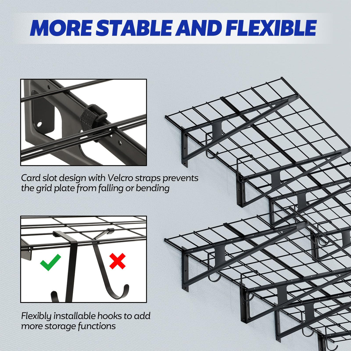 FAHKNS 2 x 6 ft Garage Wall Shelving, 2-Pack Garage Shelving Wall Mounted, 1200LBS Capacity Heavy Duty Metal Wire Shelves, Floating Long Shelf for Carport Shed Kitchen, Black FAHKNS