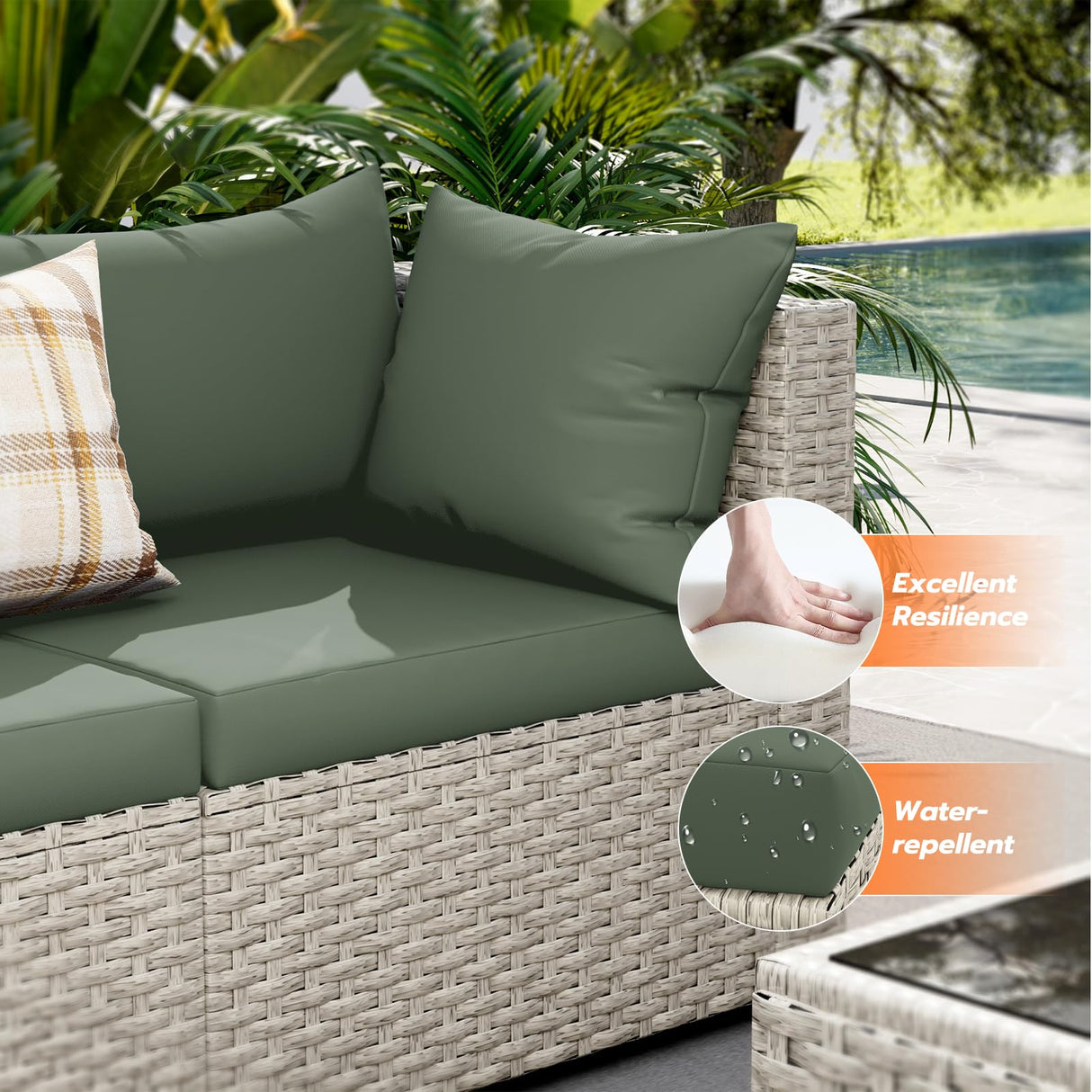 UDPATIO Outdoor Patio Furniture Set, 7-Piece PE Wicker Sectional Sofa with Tea Table, Outdoor Conversation Set for Patio, Garden, Backyard Green UDPATIO