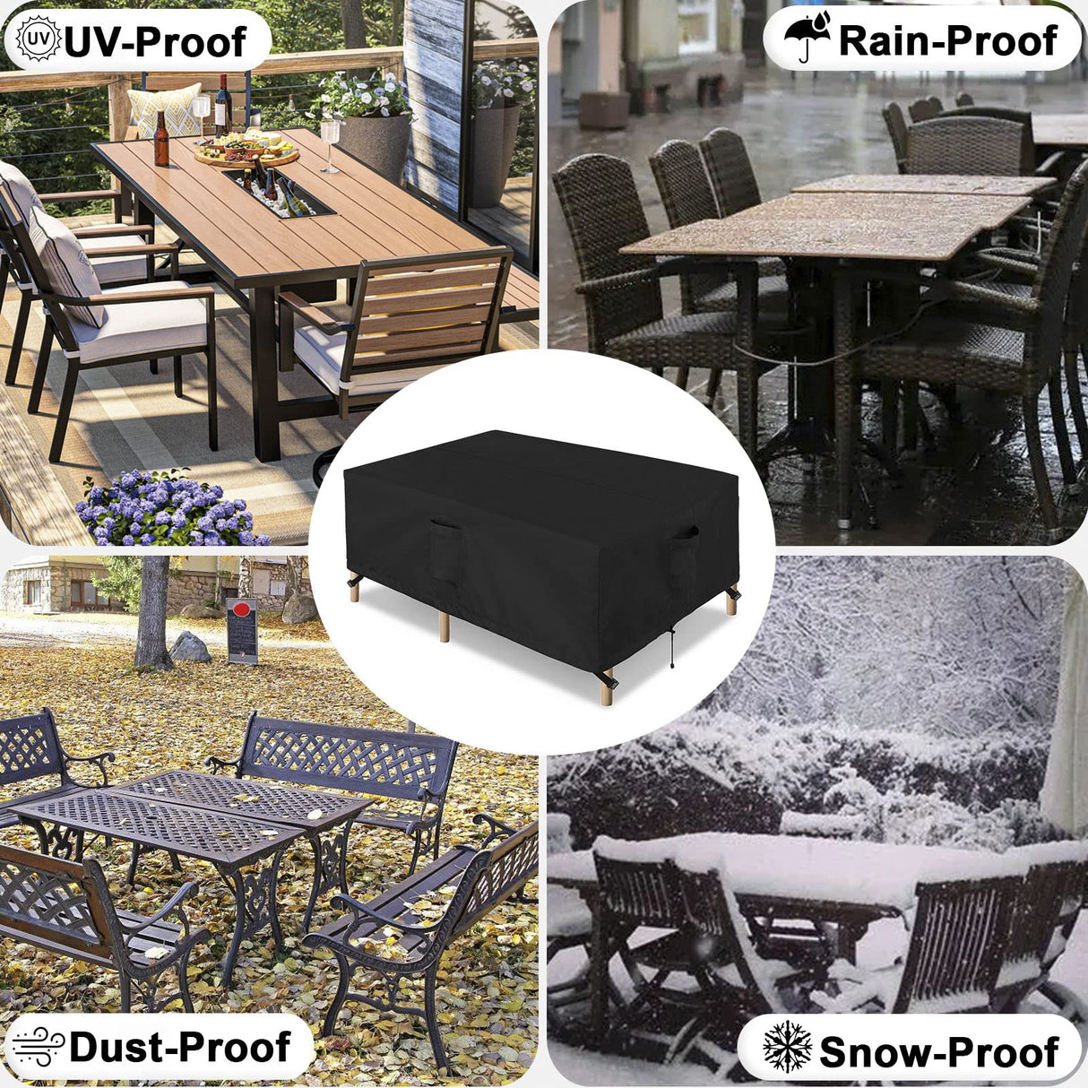 OutdoorLines Outdoor Waterproof Patio Table Furniture Set Covers - Rectangle Couch Sectional Cover Outside Weatherproof Patio Furniture Covering for Deck, Lawn and Backyard 74"L x 47"W x 28"H, Black OutdoorLines