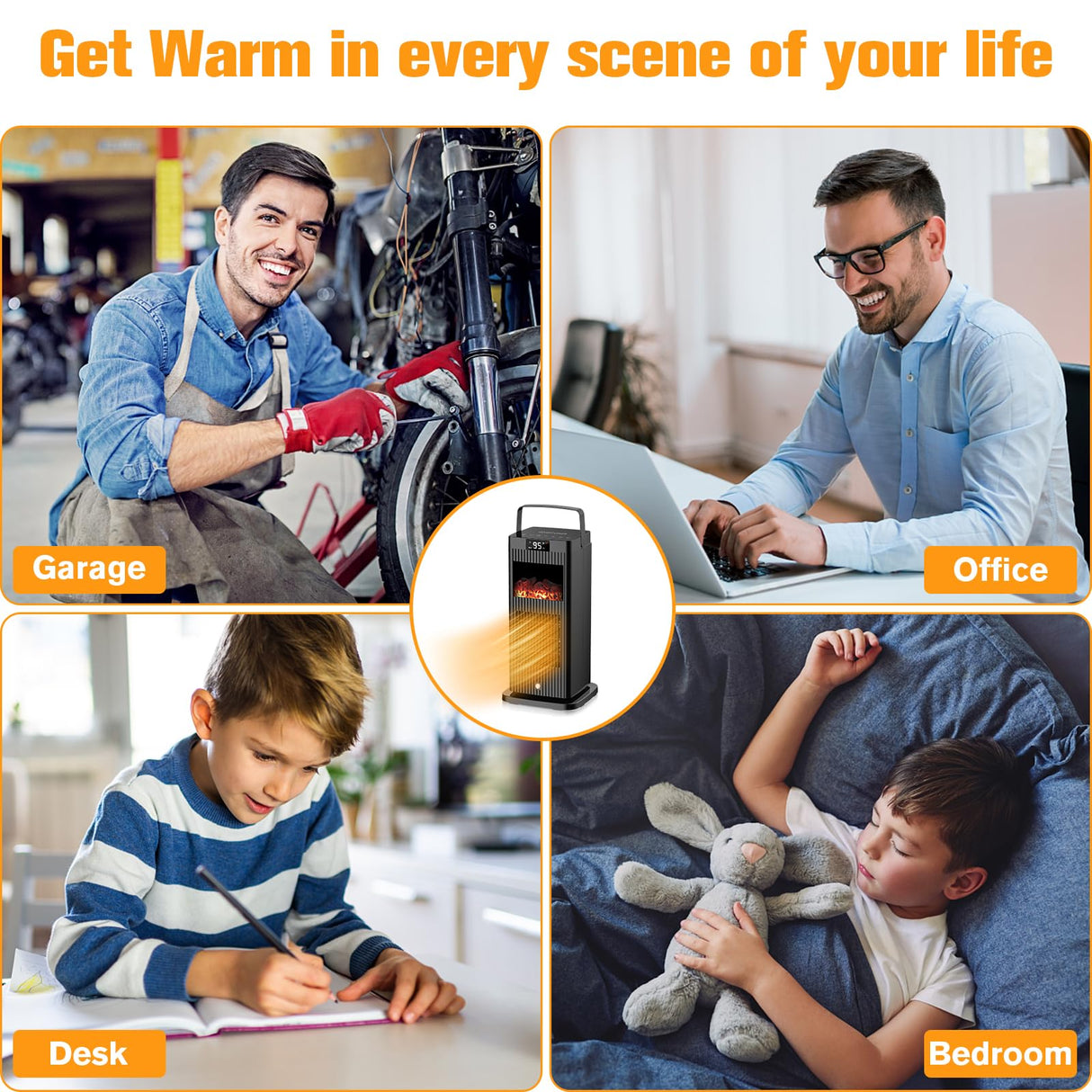 2024 Upgraded Space Heater,Mini Portable with Infrared Sensor & Fireplace Flame Effect,1500W Oscillating Electric Ceramic Room Heater,Fast Heating for Indoor Use,Bedroom,Office Room,Desk,Garage okoium