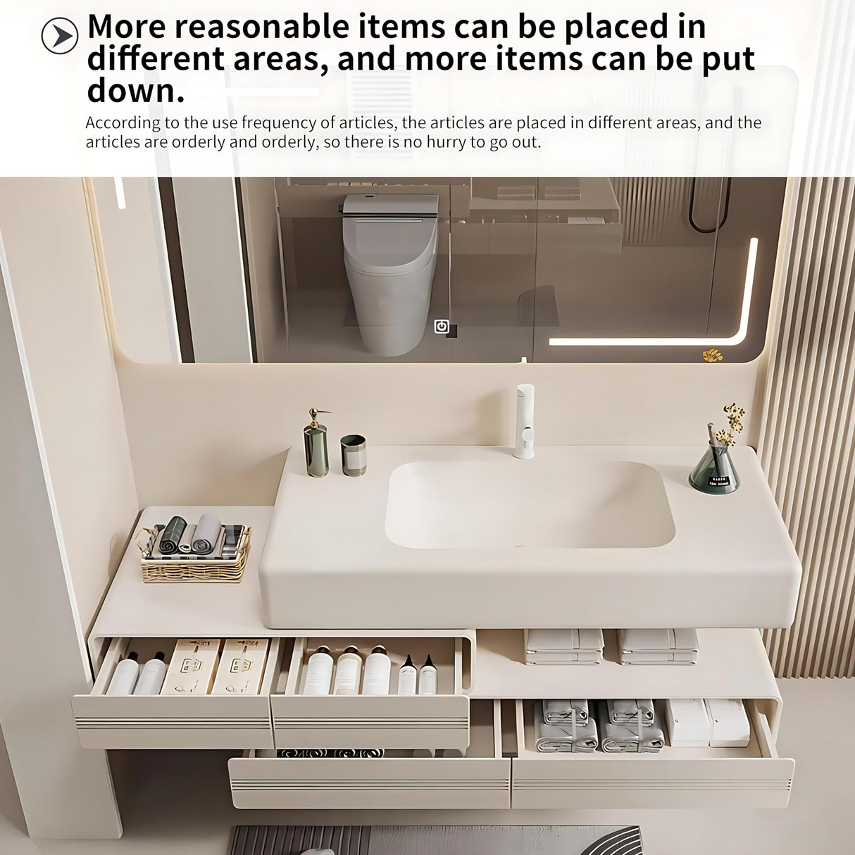 ZGNBSD Bathroom Vanity with Sink - Modern Bathroom Sink Cabinet Set, Equipped with LED Smart Defogger Mirror, Stylish Floating Vanity Bathroom, Gift for Wife and Daughter (60") ZGNBSD