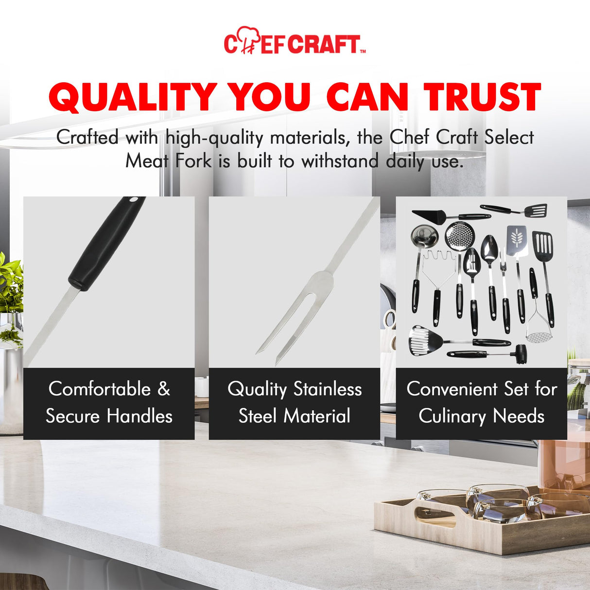 Chef Craft Select Meat Cooking Fork, 13 inch, Stainless Steel Chef Craft