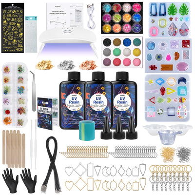 UV Resin Jewelry Making Kit, 300g Crystal Clear Resin with Light and Molds, DIY Jewelry Making Kit, Resina Starter Kit for Keychain and Earring