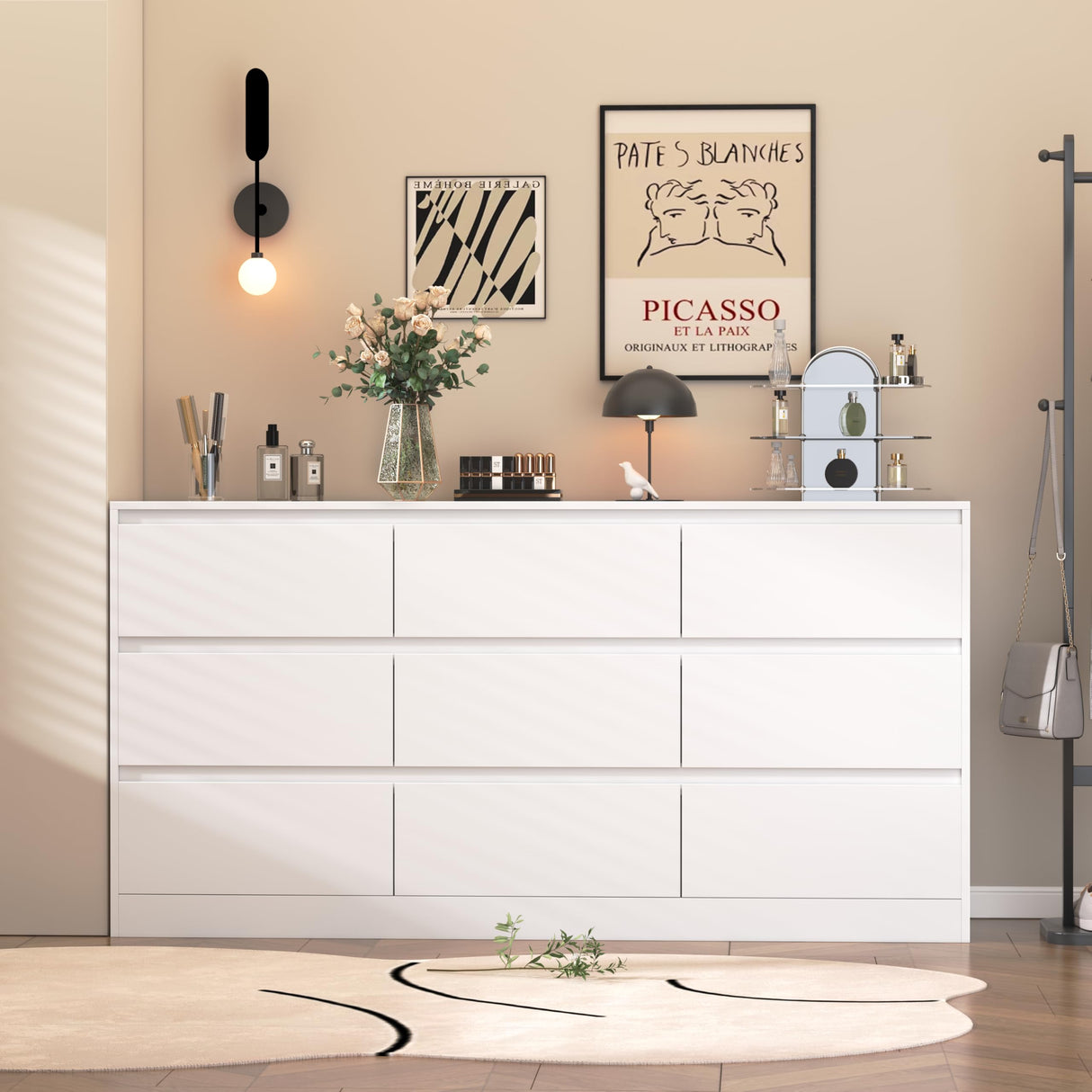 INTERGREAT White Dresser for Bedroom,Modern 9 Drawer Dresser for Closet,Wood Dressers with Deep Drawers for Kids Bedroom,Chest of Drawers for Bedroom,Living Room,Hallway,Entryway,Nursery INTERGREAT