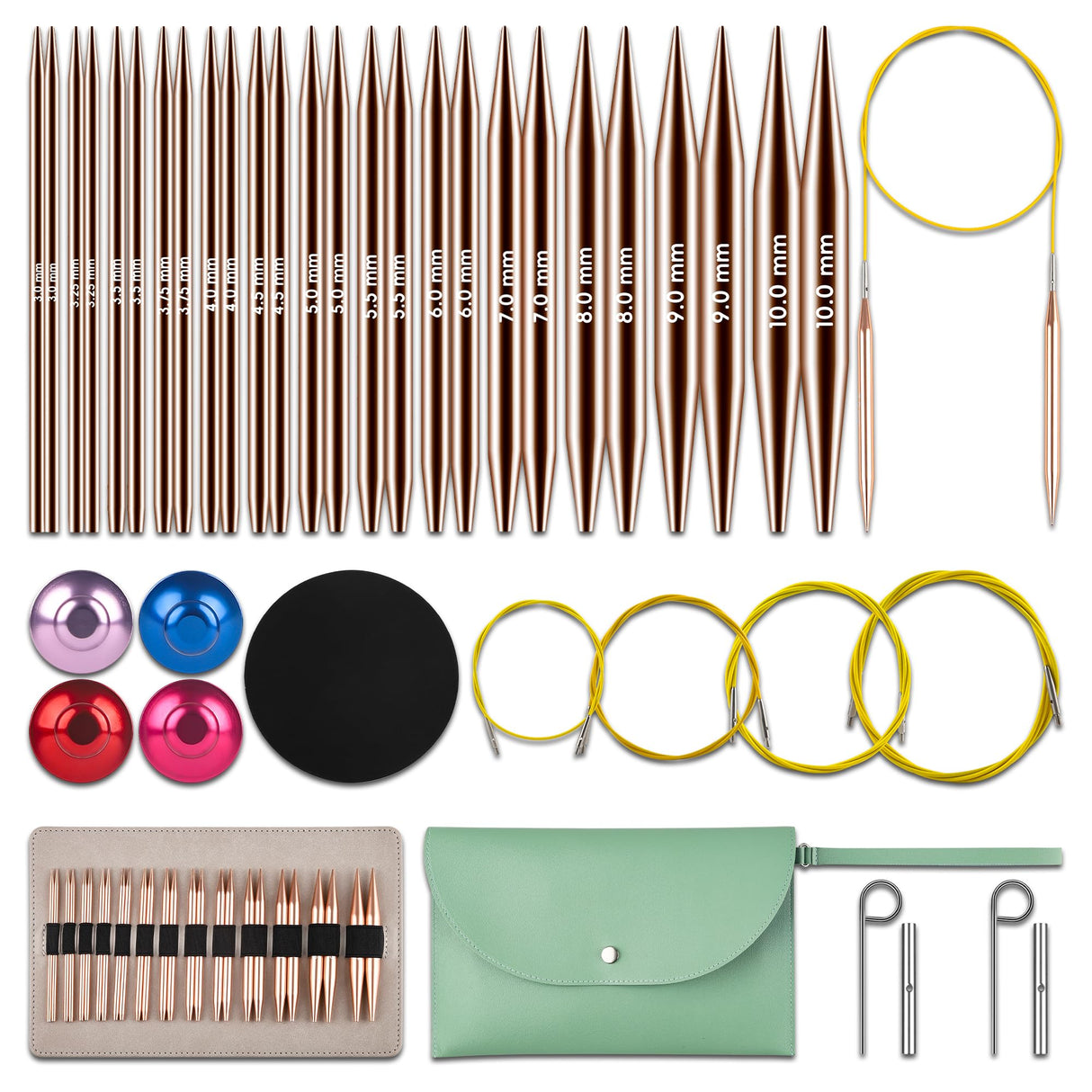 KoovDem Interchangeable Circular Knitting Needles Set - 13 Pairs | Premium Aluminum Needles & Accessories | Rose Gold KoovDem