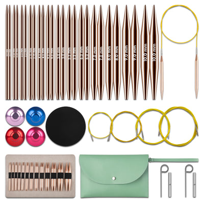 KoovDem Interchangeable Circular Knitting Needles Set - 13 Pairs | Premium Aluminum Needles & Accessories | Rose Gold