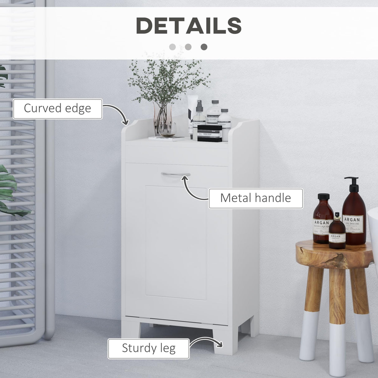 HOMCOM 31" Tilt Out Laundry Hamper, Free Standing Home Organizer Hamper, Bathroom Storage Cabinet, White HOMCOM