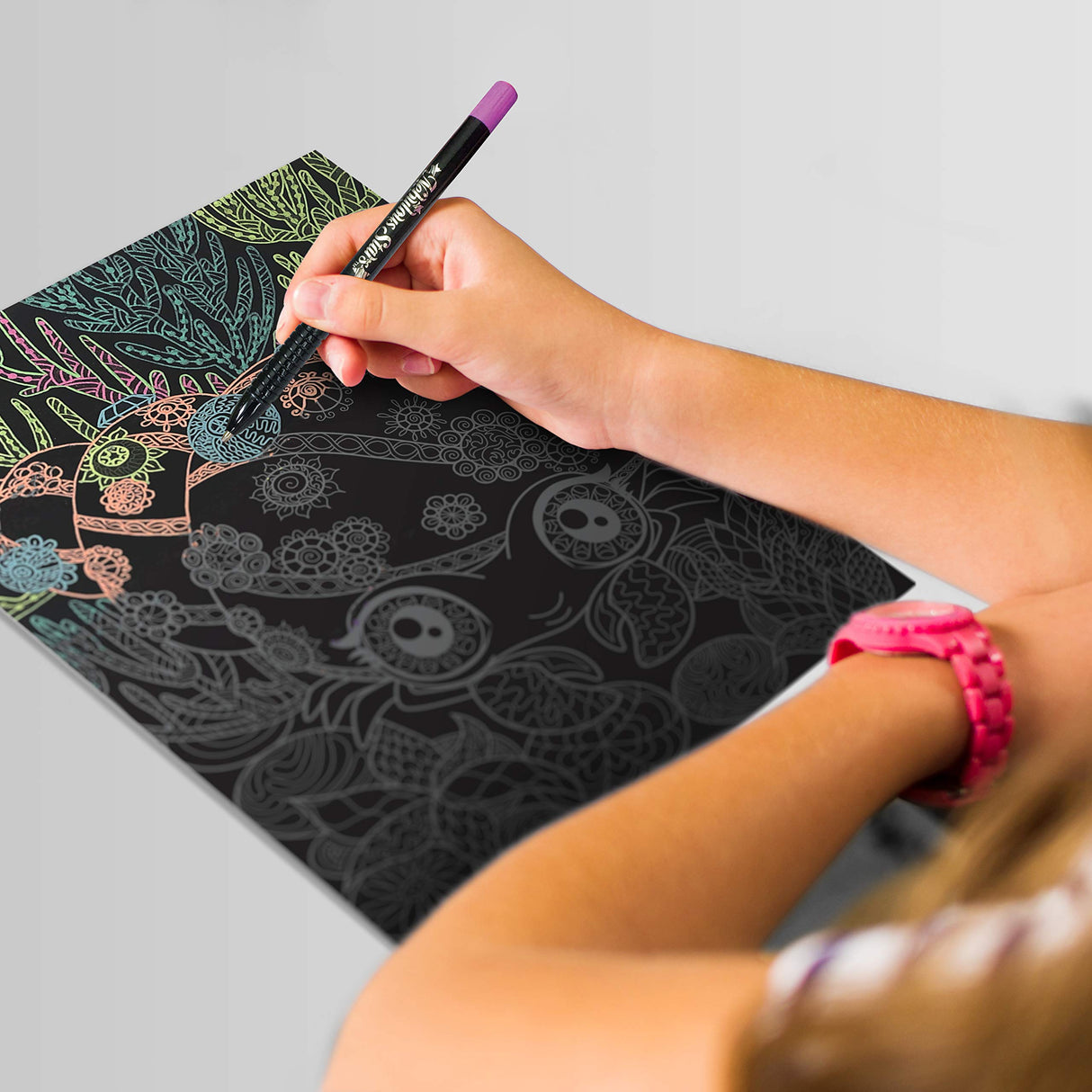 Large Coloring Book for Girls - 60 Black Coloring Pages - Comes with 8 Neon-Ink Gel Pens Nebulous Stars