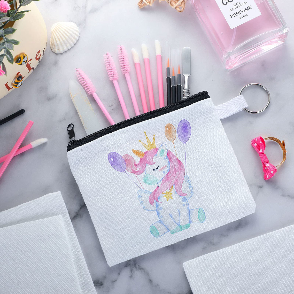 30 Pieces Sublimation Coin Purse Canvas Makeup Bag Blank Cosmetic Pouch with Zipper DIY Craft Bag Canvas Pencil Pouch Travel Cosmetic Bag Cosmetic Organizer Bag Toiletry Pouch for Travel, Black, Frienda