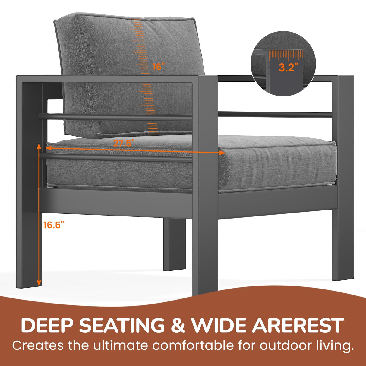 Solaste Outdoor Aluminum Furniture Set,4 Pieces Patio Sectional Chat Sofa Outdoor Conversation Set with Table,Dark Grey Solaste