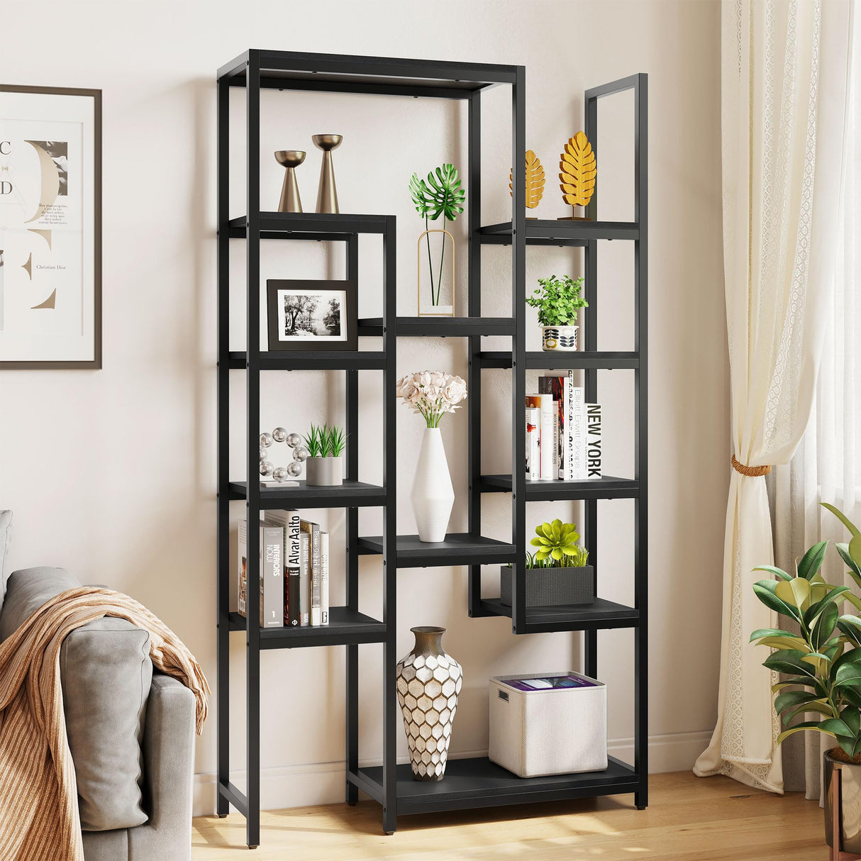 YITAHOME 71” Tall Bookshelf 6 Tier Bookcase,Modern Large Bookshelves with 12 Open Shelf, Display Rack Storage Book Shelves for Living Room Bedroom Office Home, Black YITAHOME