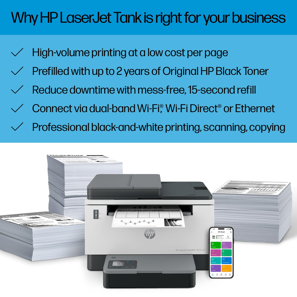 HP LaserJet-Tank MFP 2604sdw Wireless Black & White Printer Prefilled With Up to 2 Years of Original HP-Toner (381V1A) HP